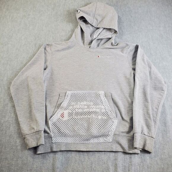 Champion Hoodie Kids XL Grey Reverse Weave Mesh Net Pocket Sweatshirt Pullover - Picture 1 of 10